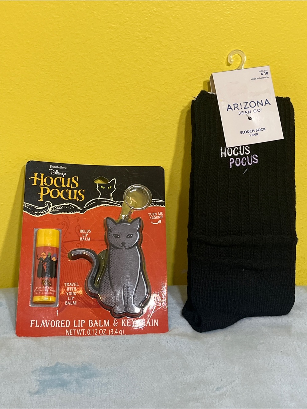 Disney & Arizona Hocus Pocus Socks + Cat Lip Balm Keychain Bundle NWT